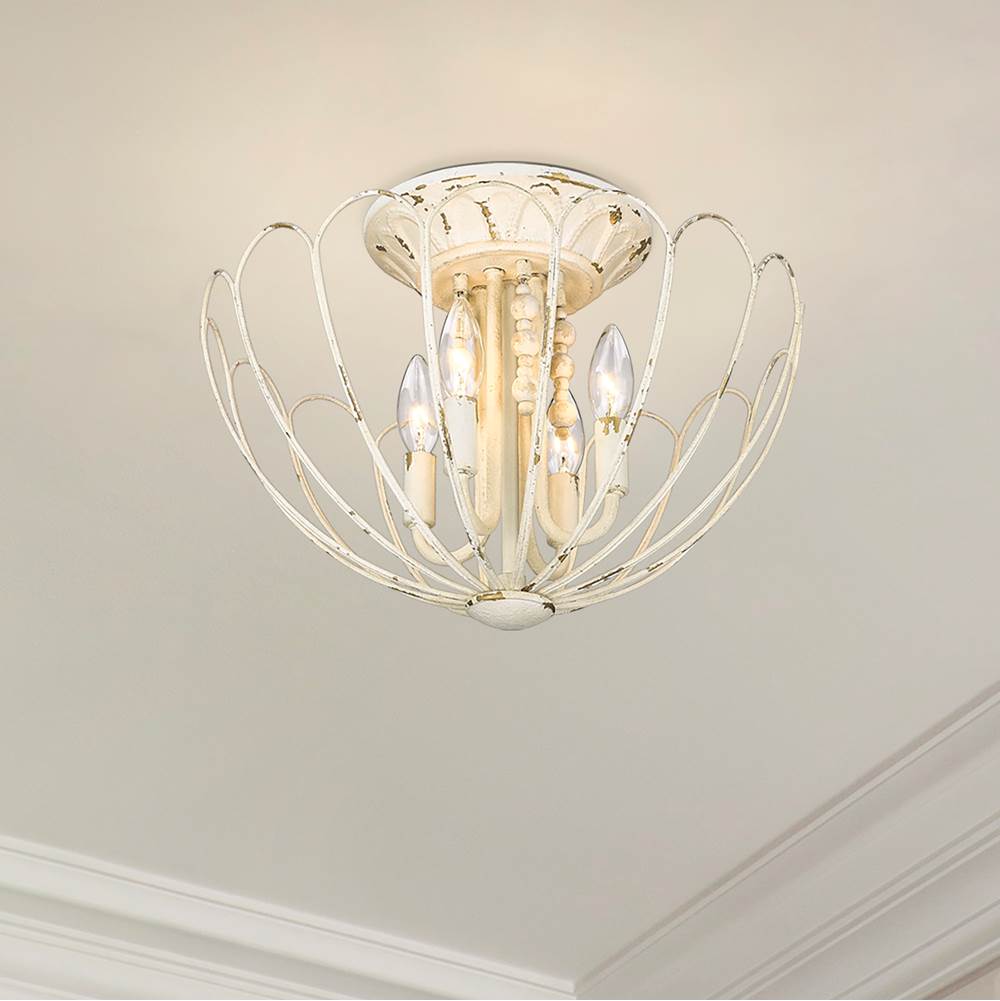 Golden Lighting 7862-SF VPW Vintage Parisian White Wry Lighting Marguerite 4-light Semi-flush Mount In Vintage Parisian White Image 3