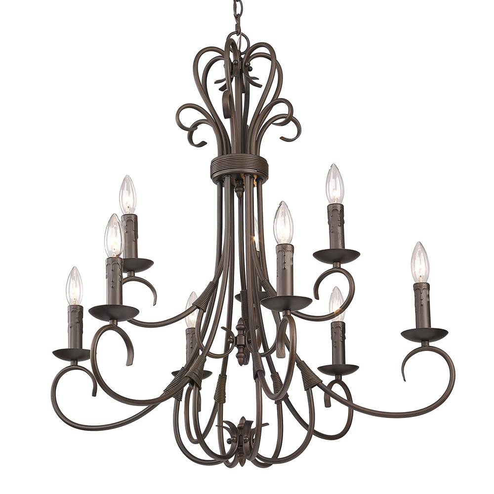 Golden Lighting 8606-CN9 RBZ Rubbed Bronze Wry Lighting Homestead 9-light Chandelier In Rubbed Bronze Image 1