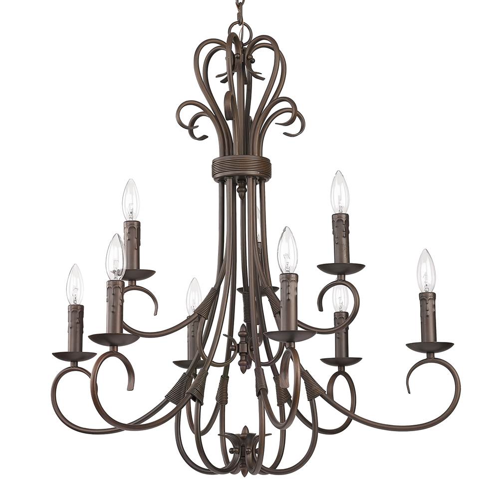 Golden Lighting 8606-CN9 RBZ Rubbed Bronze Wry Lighting Homestead 9-light Chandelier In Rubbed Bronze Image 4