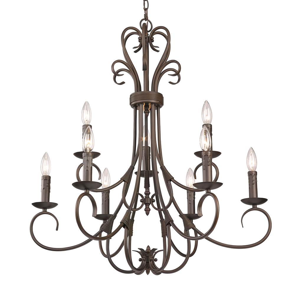 Golden Lighting 8606-CN9 RBZ Rubbed Bronze Wry Lighting Homestead 9-light Chandelier In Rubbed Bronze Image 3