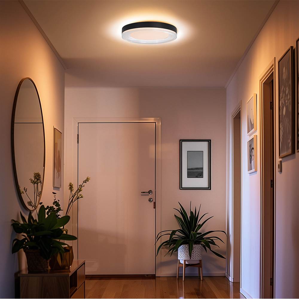 Golden Lighting 9518-16 SNB-CLR Sand Black Wry Lighting Ondulada Integrated Led 16in Flush Mount In Sand Black And Clear Glass Image 3