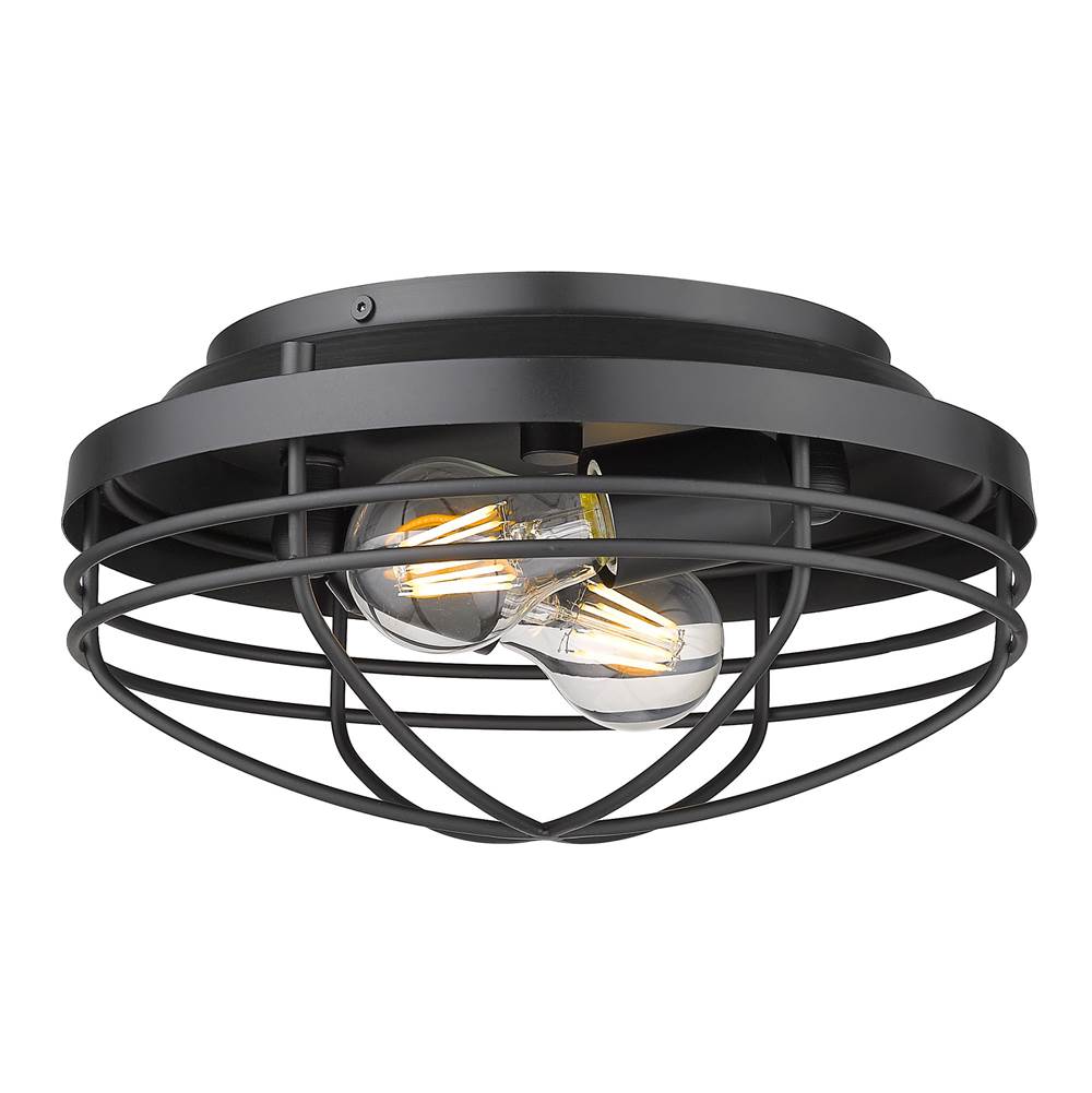 Golden Lighting 9808-FM BLK Matte Black Golden Lighting Seaport 2-light Flush Mount In Matte Black Image 1