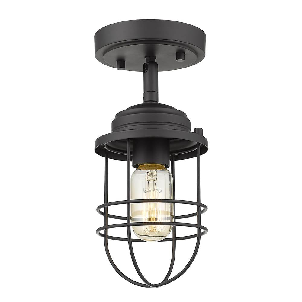 Golden Lighting 9808-SF BLK Matte Black Golden Lighting Seaport 1-light Semi-flush Mount In Matte Black Image 1
