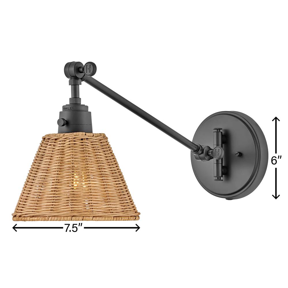 Hinkley Lighting 3690BK-NAT Black,Light Natural Rattan Shade Small Single Light Sconce Image 5