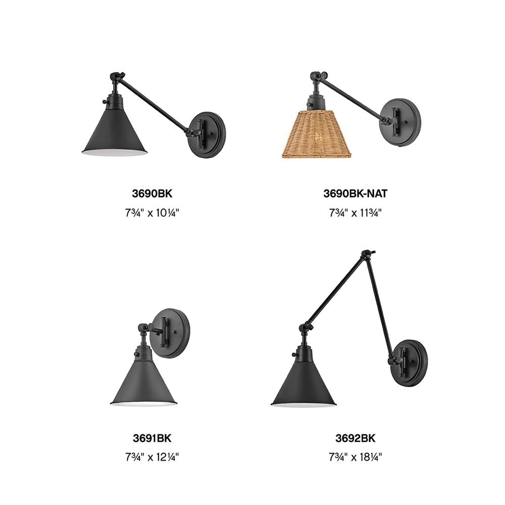 Hinkley Lighting 3690BK-NAT Black,Light Natural Rattan Shade Small Single Light Sconce Image 4