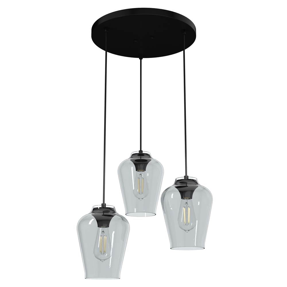 Hunter 19728 Matte Black Hunter Vidria Matte Black 3 Light Cluster Ceiling Light Fixture Image 1