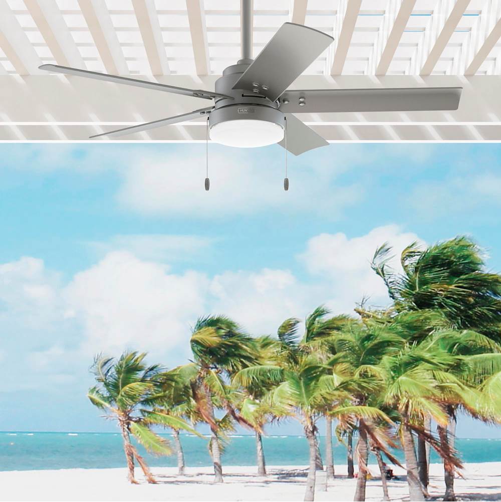 Hunter 51682 Matte Silver 52 Inch Sea Point Matte Silver Wet Rated Ceiling Fan With Led Light Kit And Pull Chain Image 3