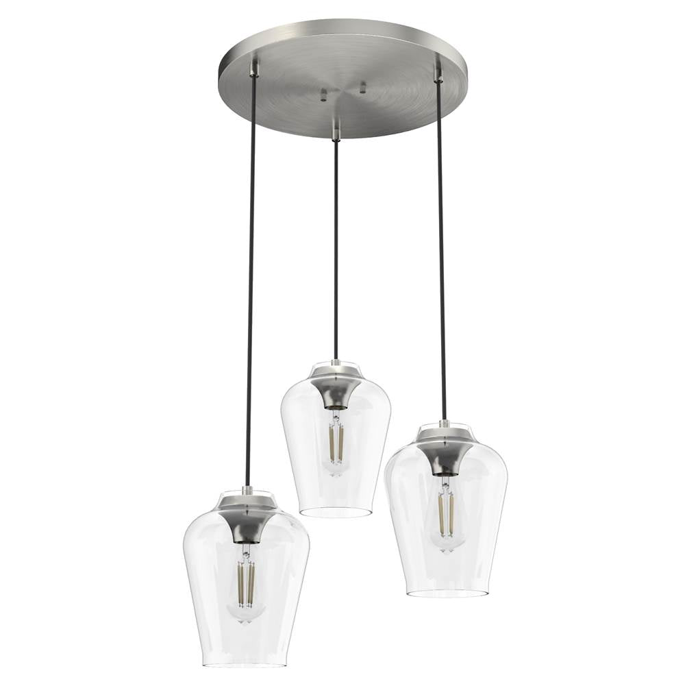Hunter 19727 Brushed Nickel Hunter Vidria Brushed Nickel 3 Light Cluster Ceiling Light Fixture Image 1