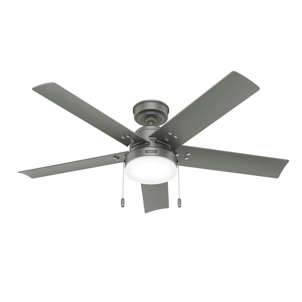 Hunter 51682 Matte Silver 52 Inch Sea Point Matte Silver Wet Rated Ceiling Fan With Led Light Kit And Pull Chain Image 1
