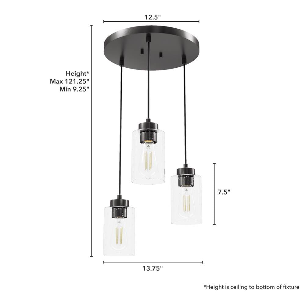 Hunter 13064 Noble Bronze Hartland Noble Bronze With Seeded Glass 3 Light Cluster Ceiling Light Fixture Image 4
