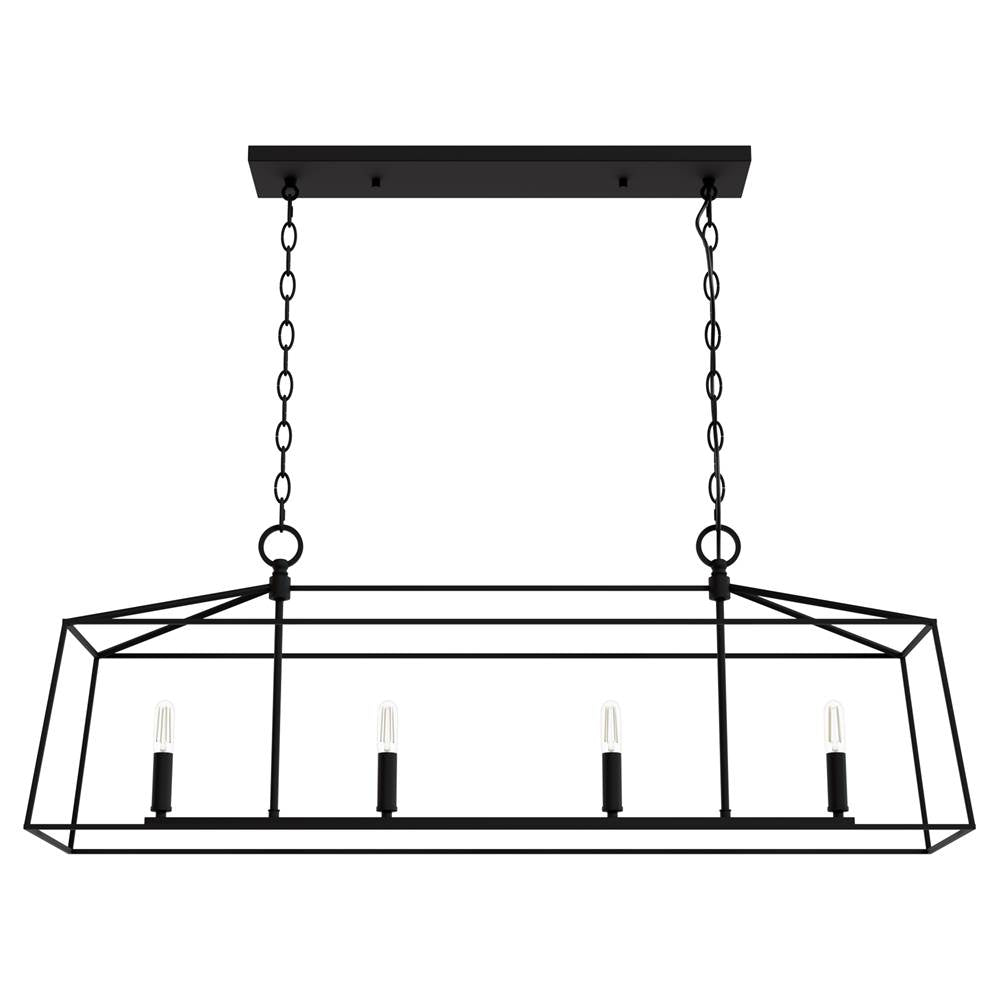 Hunter 13099 Flat Matte Black Hunter Fair Oaks Flat Matte Black 4 Light Chandelier Ceiling Light Fixture Image 1