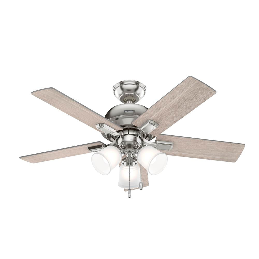 Hunter 51789 Brushed Nickel 44 Inch Crystal Peak Brushed Nickel Ceiling Fan With Led Light Kit And Pull Chain Image 1