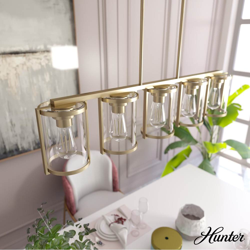 Hunter 48014 Alturas Gold Astwood Alturas Gold With Clear Glass 5 Light Chandelier Ceiling Light Fixture Image 5