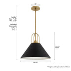 Hunter 13165 Flat Matte Black Hunter Carrington Isle Flat Matte Black And Luxe Gold 1 Light Pendant Ceiling Light Fixture Image 4