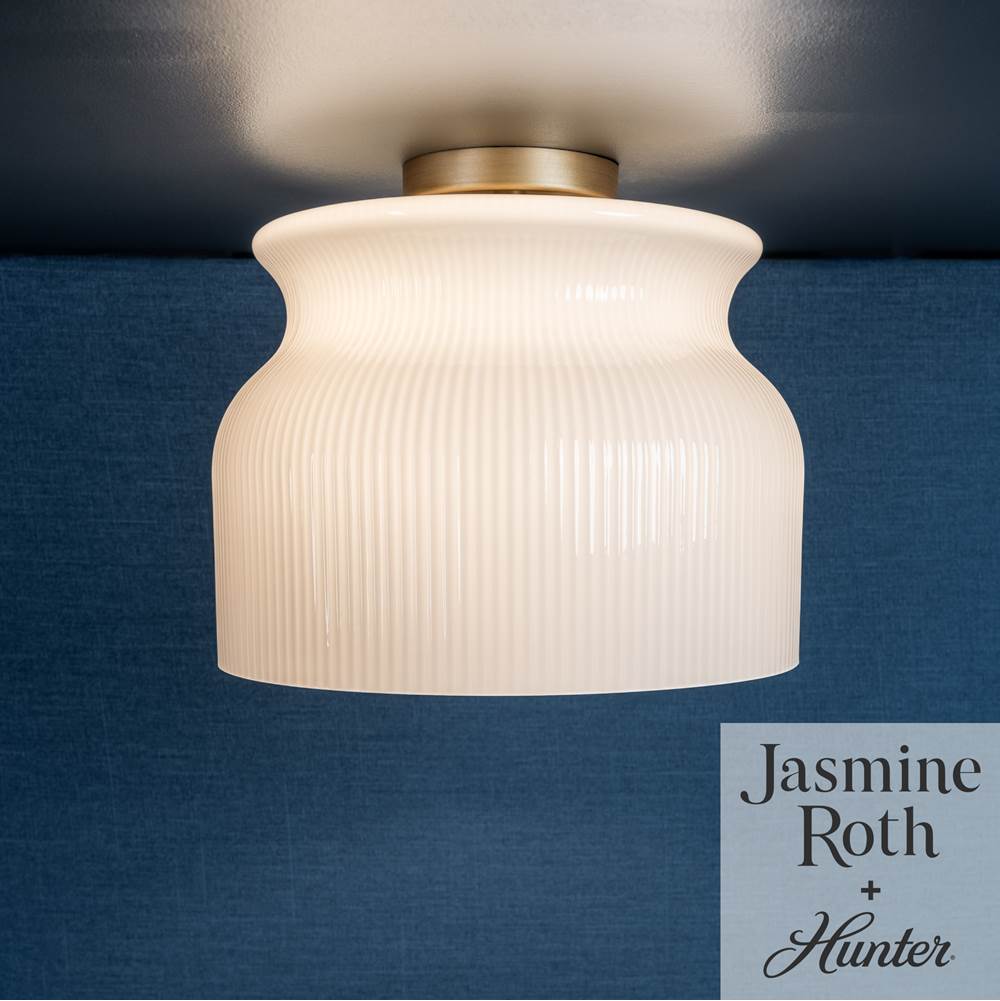 Hunter 13181 Luxe Gold Harlowe Luxe Gold With Cased White Glass 1 Light Flush Mount Ceiling Light Fixture Image 2