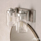 Hunter 48019 Brushed Nickel,Grey Wood Devon Park Brushed Nickel And Grey Wood With Clear Glass 2 Light Vanity Wall Light Fixture Image 4