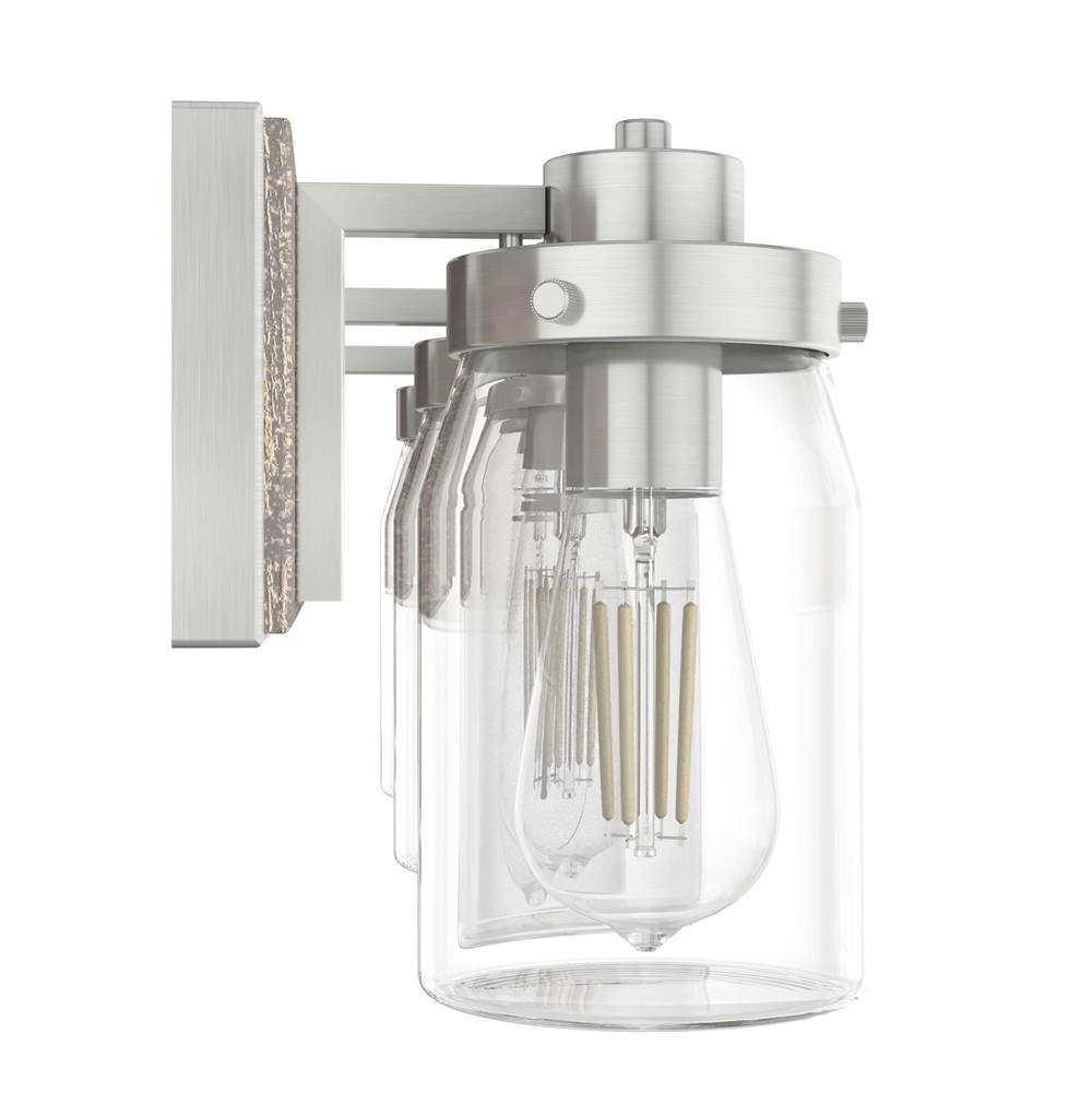 Hunter 48020 Brushed Nickel,Grey Wood Devon Park Brushed Nickel And Grey Wood With Clear Glass 3 Light Vanity Wall Light Fixture Image 6