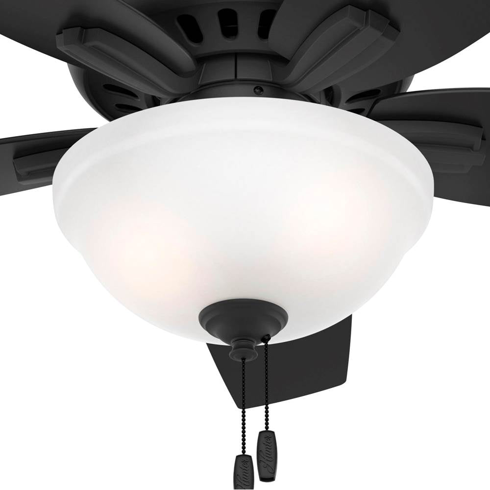 Hunter Newsome 42 Inch Newsome Matte Black Low Profile Ceiling Fan With Led Light Kit And Pull Chain