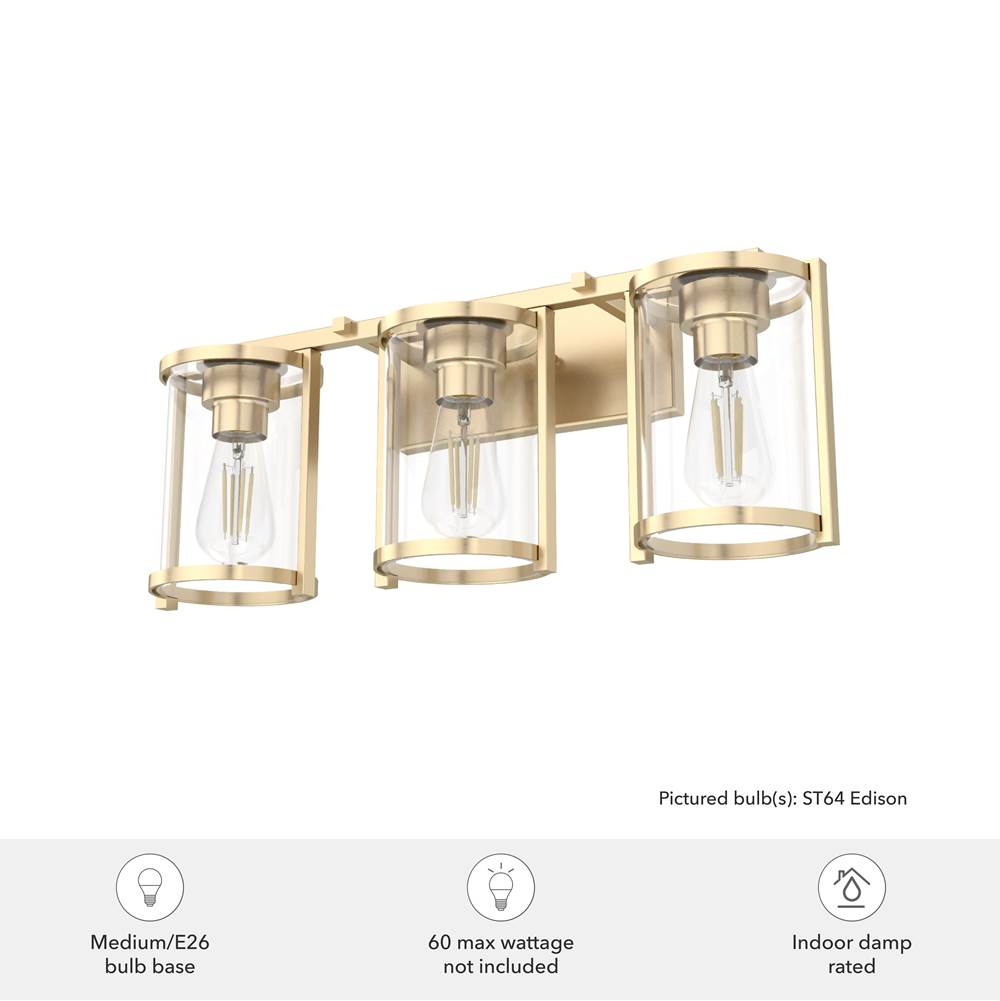 Hunter 48006 Alturas Gold Astwood Alturas Gold With Clear Glass 3 Light Vanity Wall Light Fixture Image 2