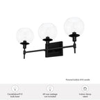 Hunter 19509 Matte Black Xidane Matte Black With Clear Glass 3 Light Bathroom Vanity Wall Light Fixture Image 2