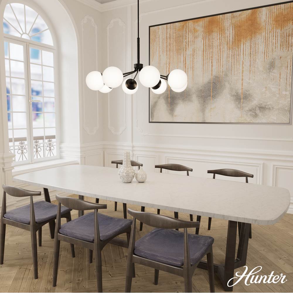 Hunter 19870 Matte Black Hepburn Matte Black With Cased White Glass 8 Light Chandelier Ceiling Light Fixture Image 6