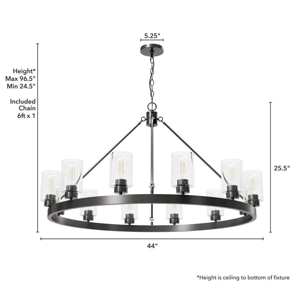 Hunter 13061 Noble Bronze Hartland Noble Bronze With Seeded Glass 12 Light Chandelier Ceiling Light Fixture Image 4
