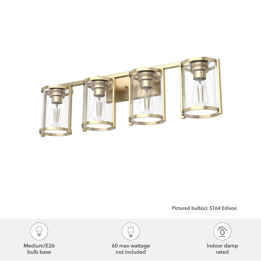 Hunter 48011 Alturas Gold Astwood Alturas Gold With Clear Glass 4 Light Vanity Wall Light Fixture Image 2