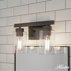 Hunter 13076 Noble Bronze Hartland Noble Bronze With Seeded Glass 2 Light Vanity Wall Light Fixture Image 4