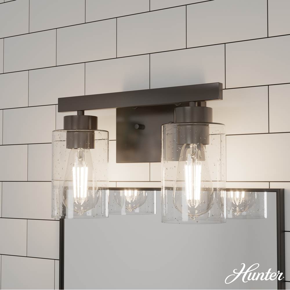 Hunter 13076 Noble Bronze Hartland Noble Bronze With Seeded Glass 2 Light Vanity Wall Light Fixture Image 4