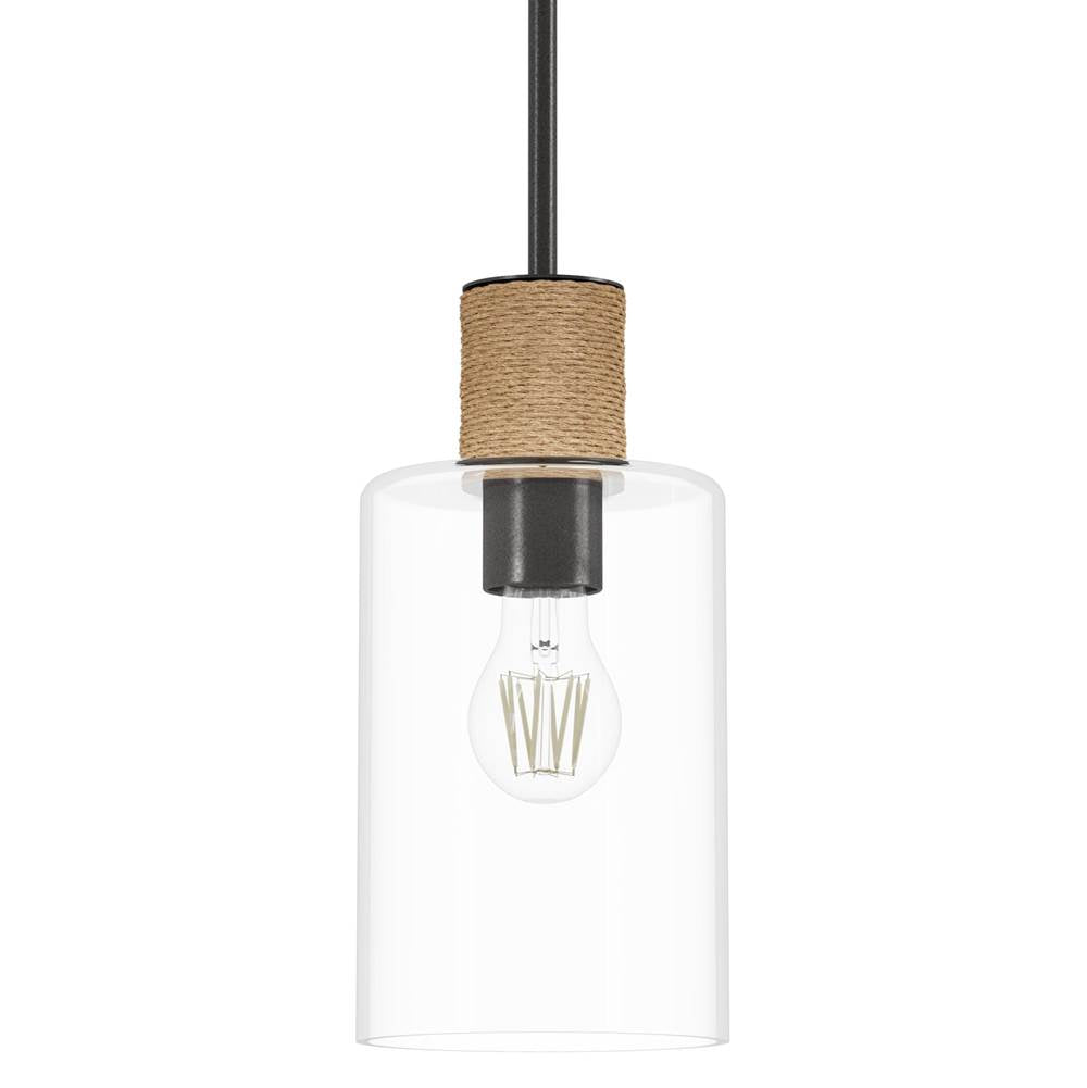 Hunter 13110 Noble Bronze Hunter Vanning Noble Bronze And Natural Sisal Rope With Clear Glass 1 Light Pendant Ceiling Light Fixture Image 1