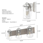 Hunter 48020 Brushed Nickel,Grey Wood Devon Park Brushed Nickel And Grey Wood With Clear Glass 3 Light Vanity Wall Light Fixture Image 3