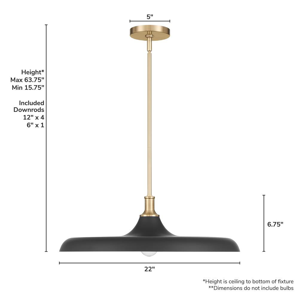 Hunter 48148 Matte Black Moriso 1 Light Large Pendant Black Image 4