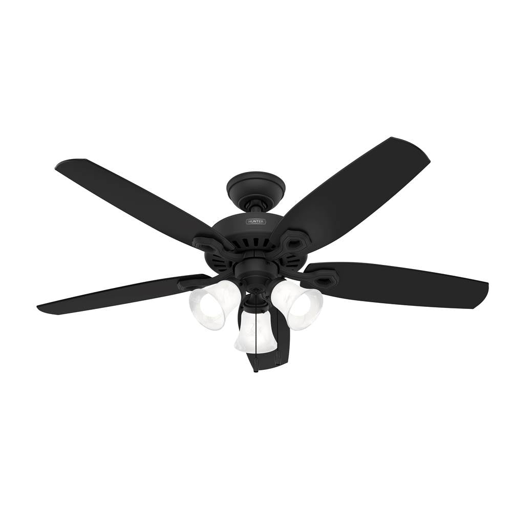 Hunter 52387 Matte Black 52 Inch Builder Matte Black Ceiling Fan With Led Light Kit And Pull Chain Image 1
