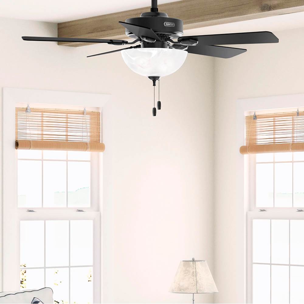 Hunter 52790 Matte Black Hunter 44 Inch Swanson Matte Black Ceiling Fan With Led Light Kit And Pull Chain Image 2