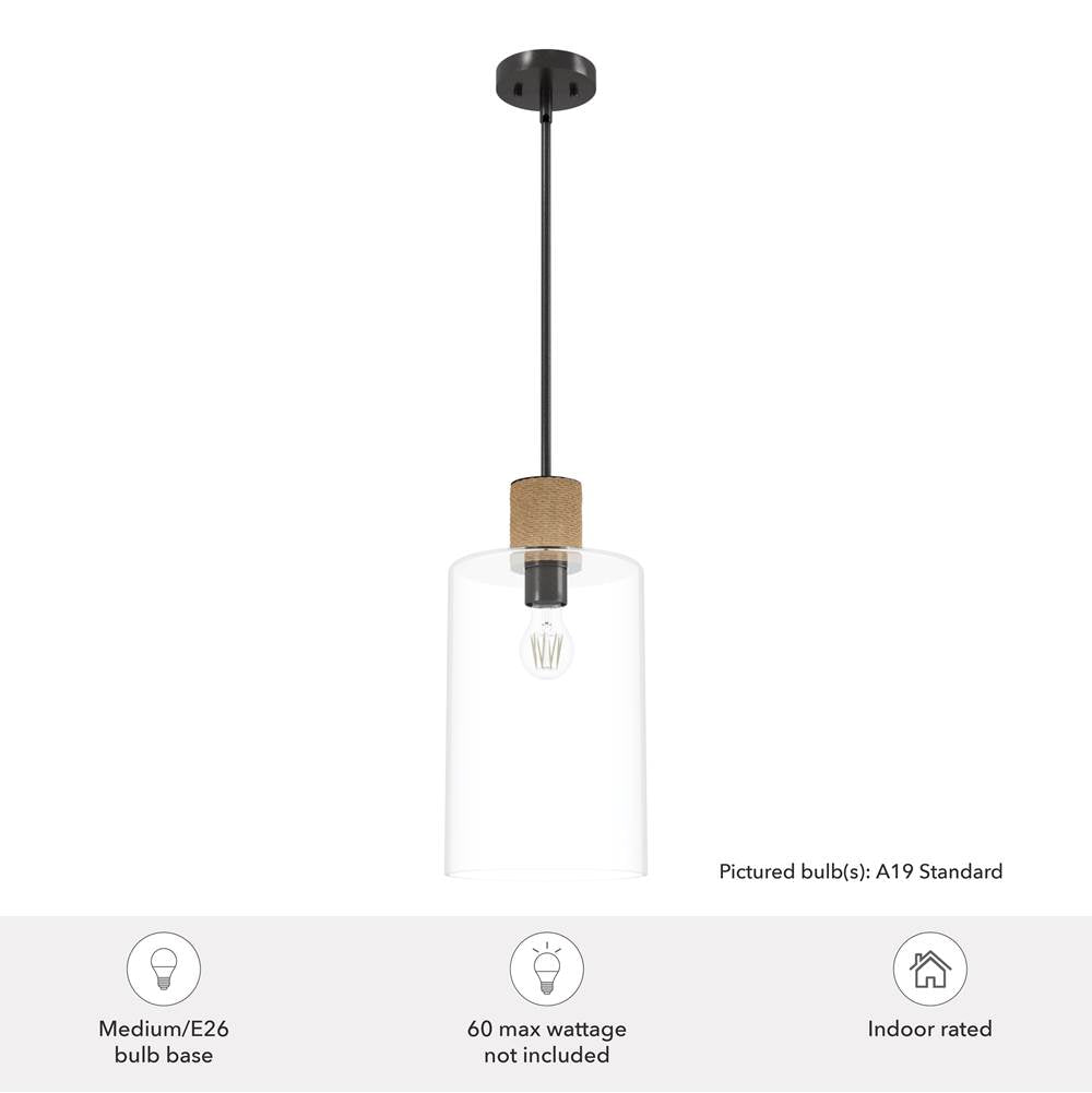 Hunter 13112 Noble Bronze Hunter Vanning Noble Bronze And Natural Sisal Rope With Clear Glass 1 Light Pendant Ceiling Light Fixture Image 3