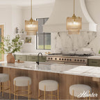 Hunter 13150 Luxe Gold Ontario Luxe Gold With Amber Glass 3 Light Pendant Ceiling Light Fixture Image 5