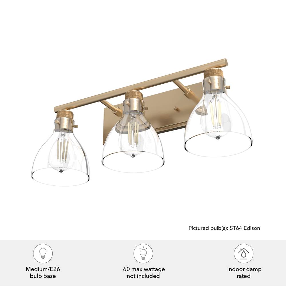 Hunter 48035 Alturas Gold Van Nuys Alturas Gold With Clear Glass 3 Light Vanity Wall Light Fixture Image 2