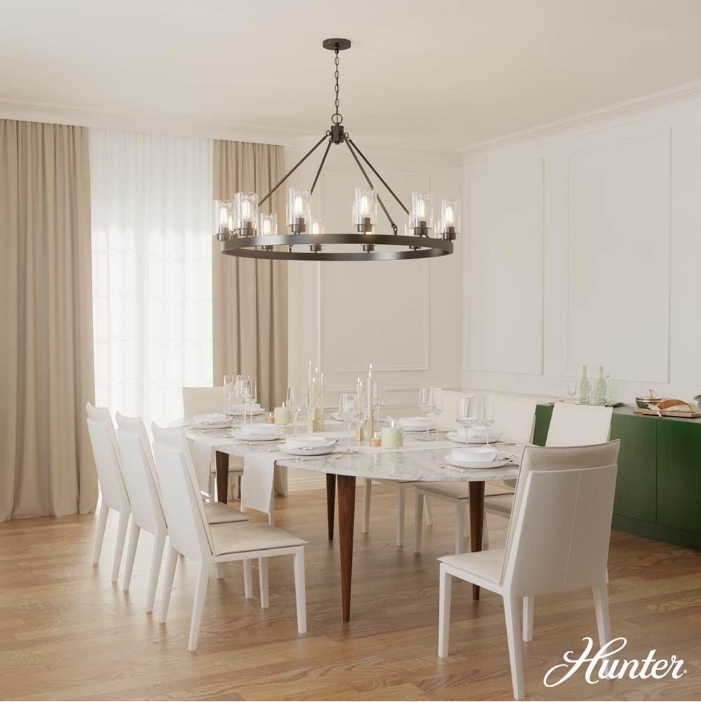 Hunter 13061 Noble Bronze Hartland Noble Bronze With Seeded Glass 12 Light Chandelier Ceiling Light Fixture Image 6