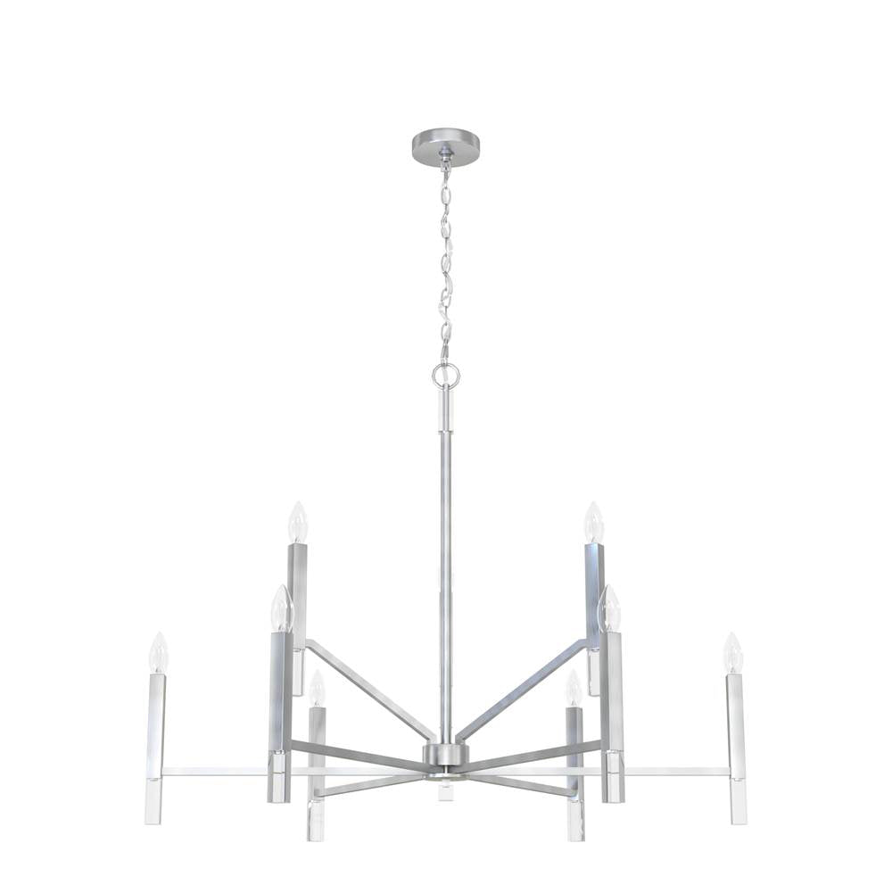 Hunter 19520 Brushed Nickel Hunter Sunjai Brushed Nickel 9 Light Chandelier Ceiling Light Fixture Image 1
