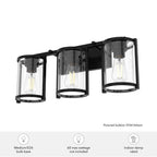 Hunter 48004 Matte Black Astwood Matte Black With Clear Glass 3 Light Vanity Wall Light Fixture Image 2
