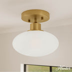 Hunter 13194 Luxe Gold Getty Luxe Gold With Cased White Glass 1 Light Flush Mount Ceiling Light Fixture Image 2