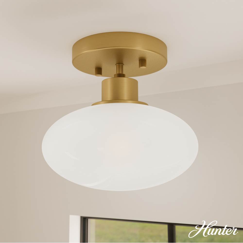 Hunter 13194 Luxe Gold Getty Luxe Gold With Cased White Glass 1 Light Flush Mount Ceiling Light Fixture Image 2