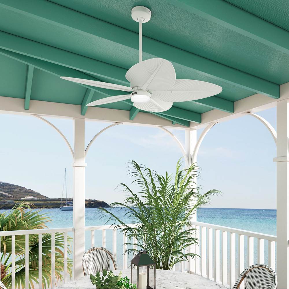 Hunter 52999 Matte White 52 Inch Tropic View Matte White Damp Rated Ceiling Fan With Led Light Kit And Wall Control Image 3