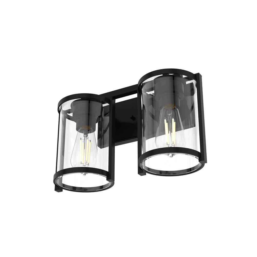 Hunter 48000 Matte Black Astwood Matte Black With Clear Glass 2 Light Vanity Wall Light Fixture Image 7