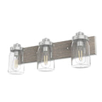 Hunter 48020 Brushed Nickel,Grey Wood Devon Park Brushed Nickel And Grey Wood With Clear Glass 3 Light Vanity Wall Light Fixture Image 1