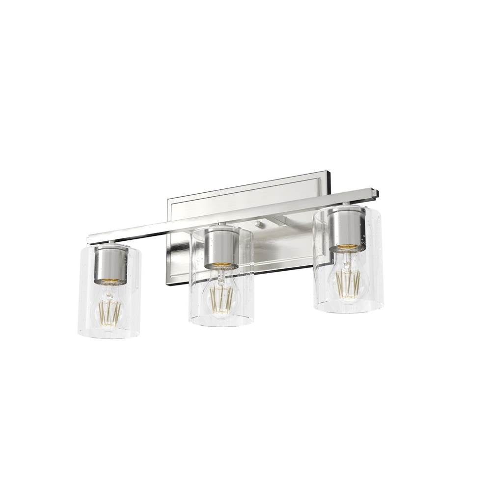 Hunter 48029 Brushed Nickel Kerrison Brushed Nickel With Seeded Glass 3 Light Vanity Wall Light Fixture Image 1