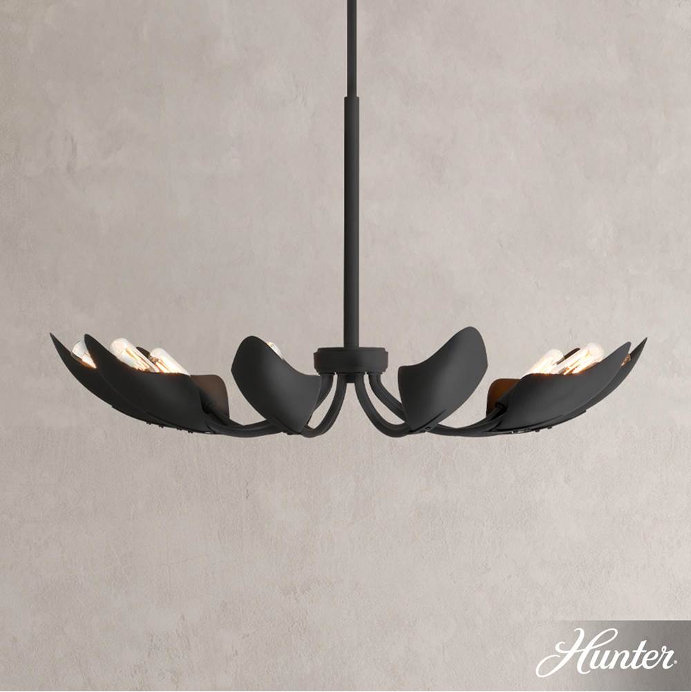Hunter 48222 Matte Black Hunter Juneway Matte Black 10 Light Medium Chandelier Ceiling Light Fixture Image 8