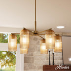 Hunter 13230 Luxe Gold Beverly Glen Luxe Gold With Amber Glass 6 Light Chandelier Ceiling Light Fixture Image 2