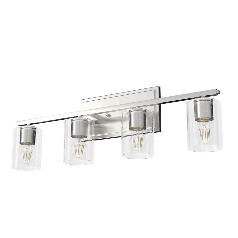 Hunter 48032 Brushed Nickel Kerrison Brushed Nickel With Seeded Glass 4 Light Vanity Wall Light Fixture Image 1