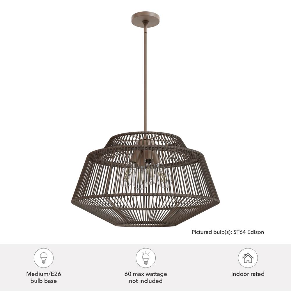 Hunter 13219 Sable Rattan Hunter Brookhollow Sable Rattan And Sable 4 Light Pendant Ceiling Light Fixture Image 3